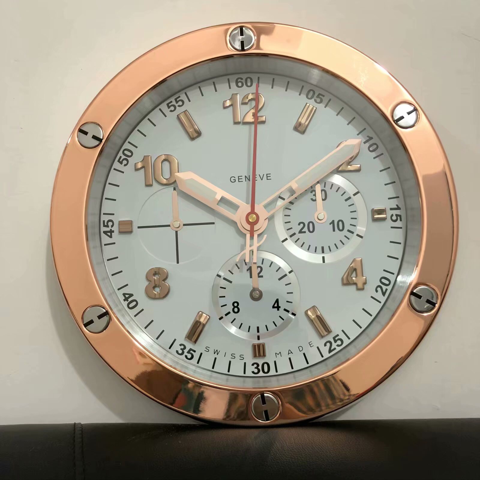 H Big-Bang Wall Clock 34cm Rose Gold and White